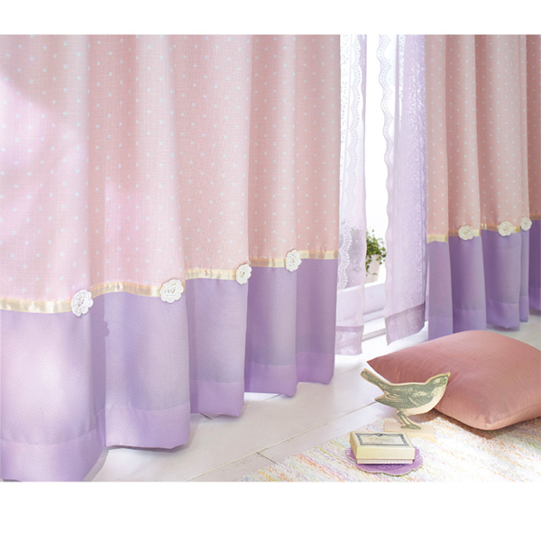 クロッシェ付遮光カーテン（200x178・1枚） ピンクの商品画像