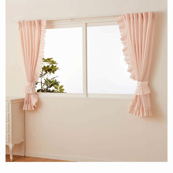 多機能フリルレースカーテン（100x148・2枚組） ピンクの商品画像